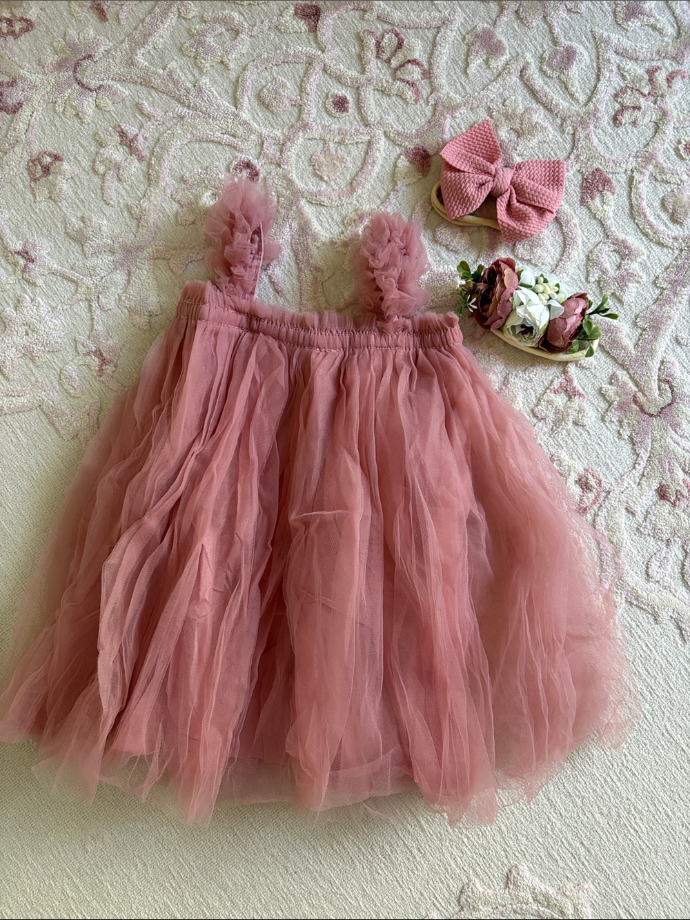 Baby Girl Boho Tulle Dress with Headbands, Size 12-18 months